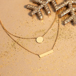 Collier plaqué or double rang médailles ronde et rectangle 45 cm - vue D4