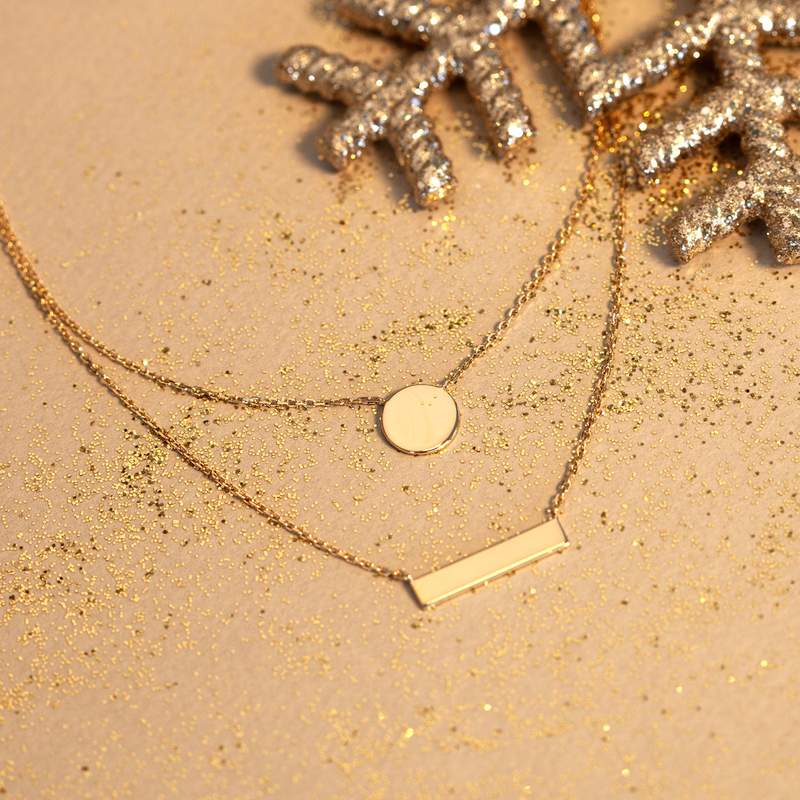Collier plaqué or double rang médailles ronde et rectangle 45 cm - vue D4