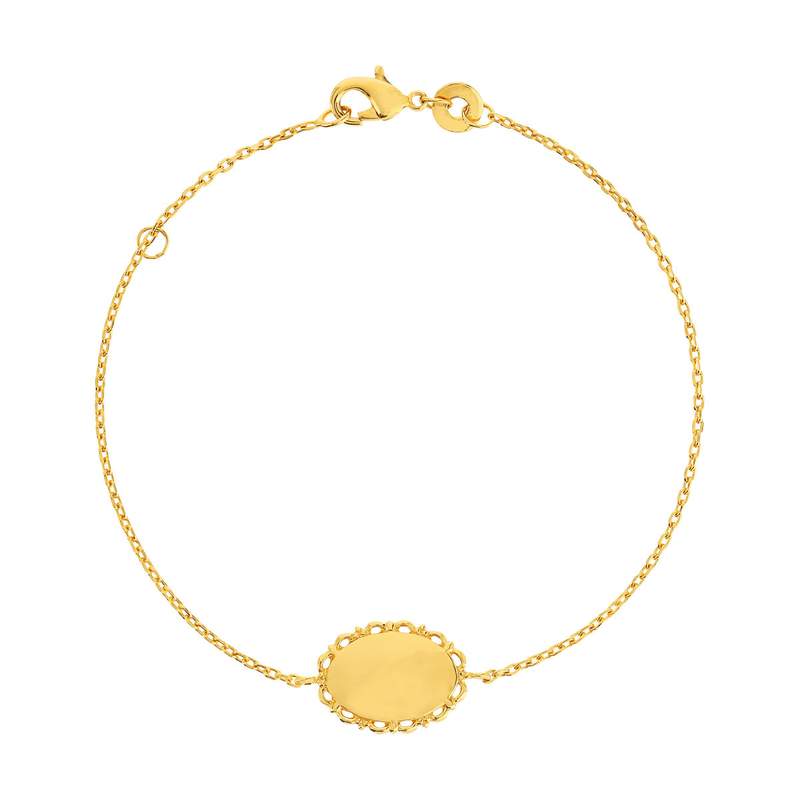 Bracelet plaqué or médaille ovale personnalisable 18 cm - vue 1