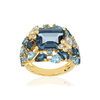 Bague or jaune 750 papillons topazes London Blue et Swiss Blue et diamants - vue V1
