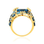 Bague or jaune 750 papillons topazes traitées London Blue et Swiss Blue et diamants - vue 2