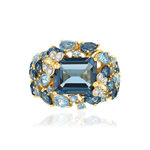 Bague or jaune 750 papillons topazes traitées London Blue et Swiss Blue et diamants - vue 3