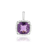Pendentif or blanc 375 amethyste carrée et diamants - vue 1