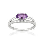 Bague or blanc 375 amethyste ovale et diamants - vue 1