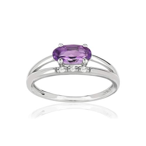 Bague or blanc 375 amethyste ovale et diamants