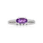 Bague or blanc 375 amethyste ovale et diamants - vue 3