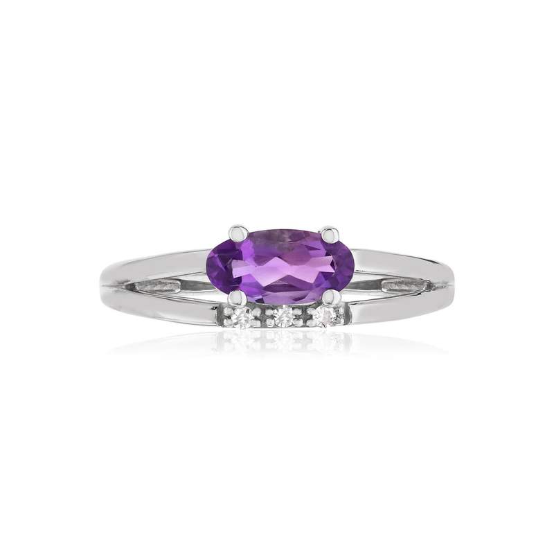Bague or blanc 375 amethyste ovale et diamants - vue 3