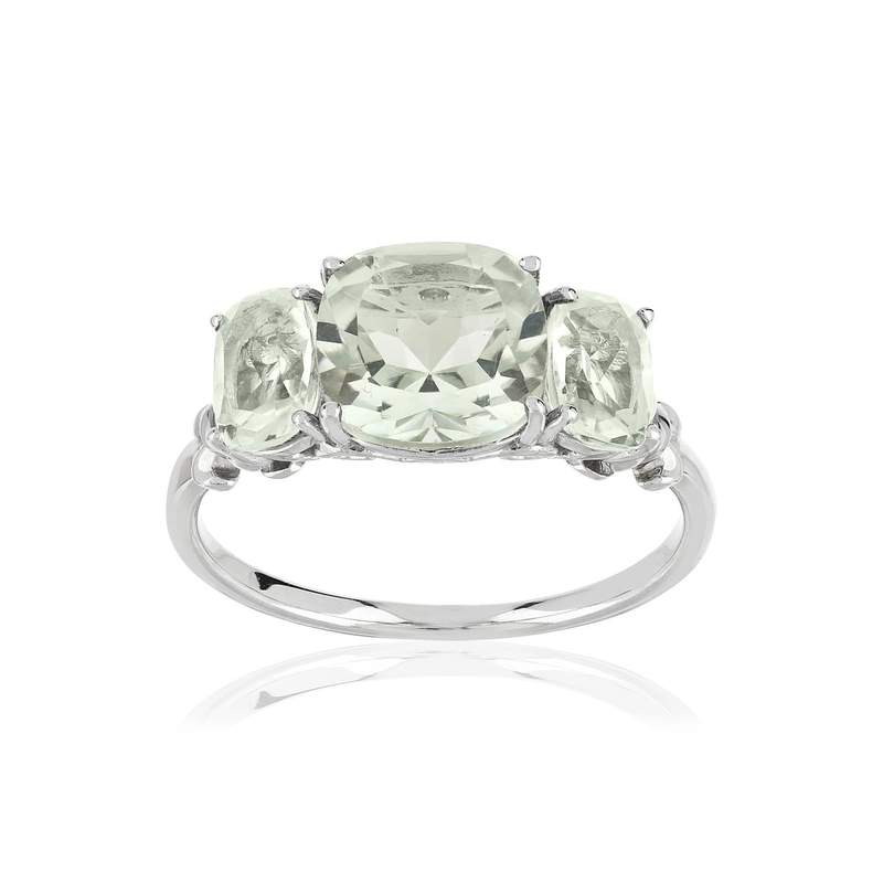 Bague or 375 blanc quartz verts - vue 1
