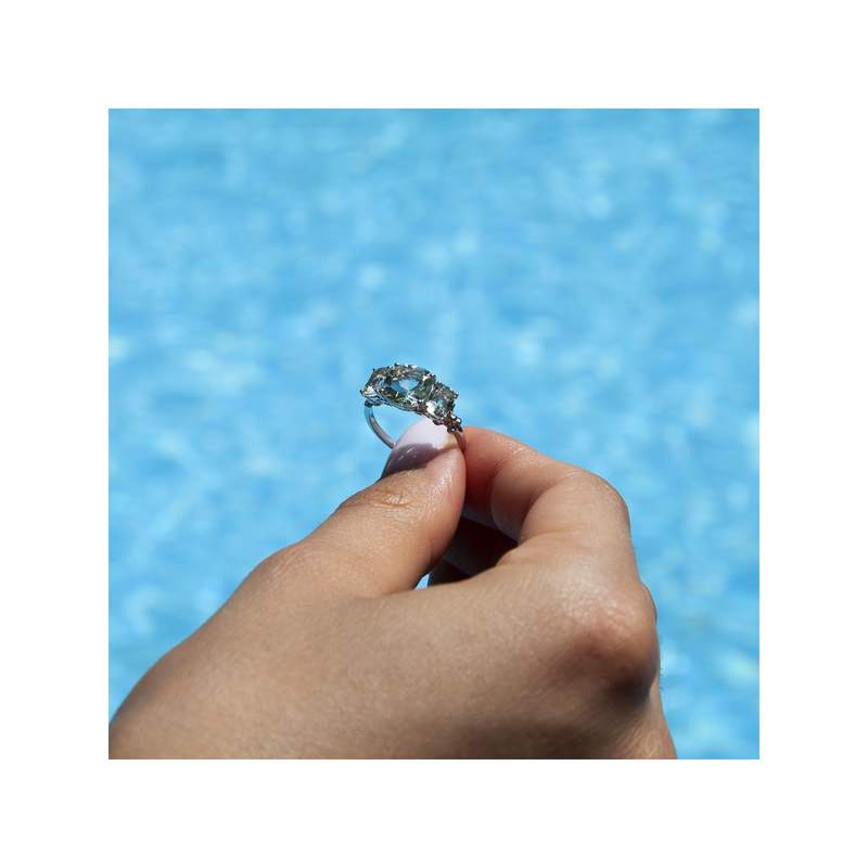 Bague or 375 blanc quartz verts - vue D4