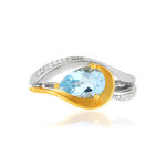 Ring van 375 goud met een behandelde blauwe topaas in peervorm en diamanten - afbeelding 3