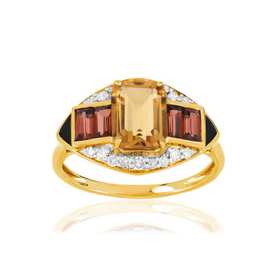 Bague or 375 2 tons pierres fines, diamants et laque - vue 1