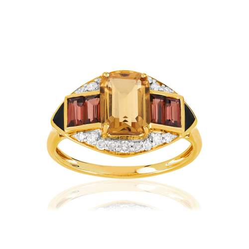 Bague or 375 2 tons pierres fines, diamants et laque