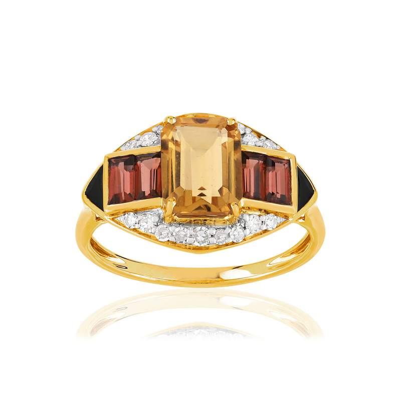 Bague or 375 2 tons pierres fines, diamants et laque - vue 1