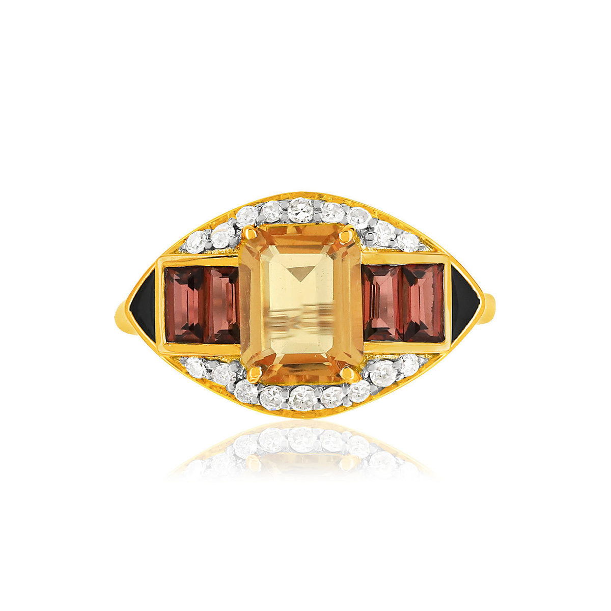 Bague or 375 2 tons pierres fines, diamants et laque - vue 3