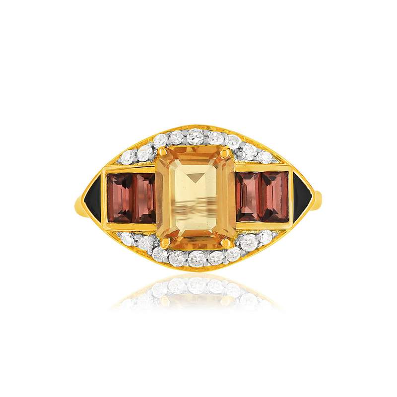 Bague or 375 2 tons pierres fines, diamants et laque - vue 3