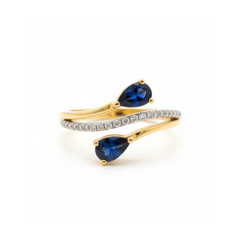 Bague 2 ors 750 saphirs diamants - vue 1