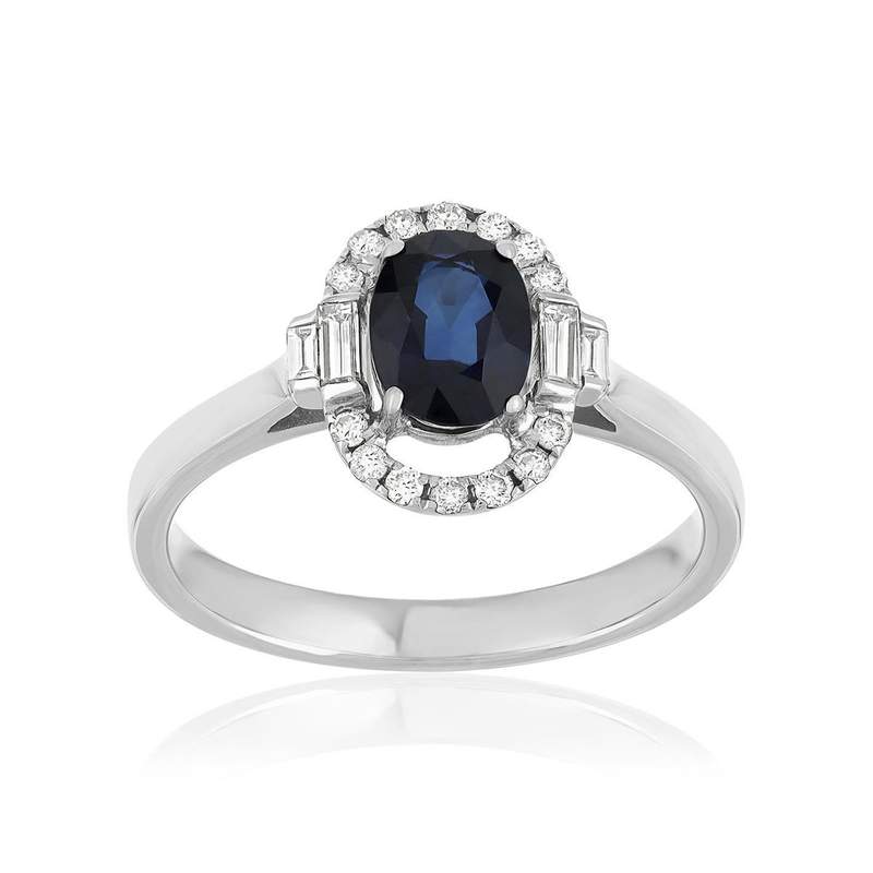 Bague or blanc 750 saphir diamants - vue 1