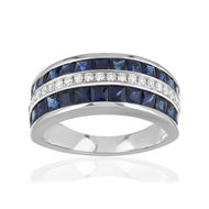 Bague or 750 blanc saphirs et diamants