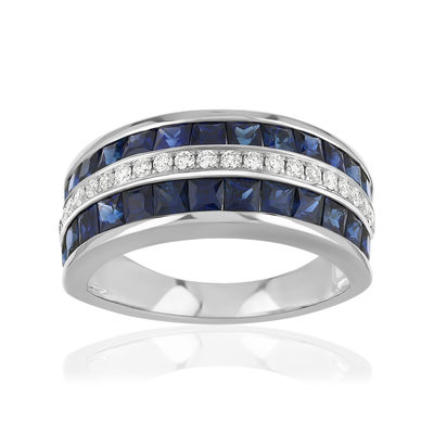 Bague or 750 blanc saphirs et diamants - vue 1