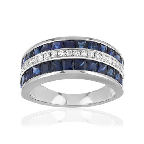 Bague or 750 blanc saphirs et diamants