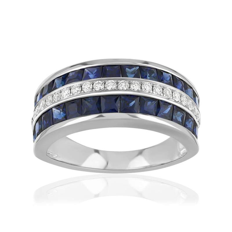 Bague or 750 blanc saphirs et diamants - vue 1