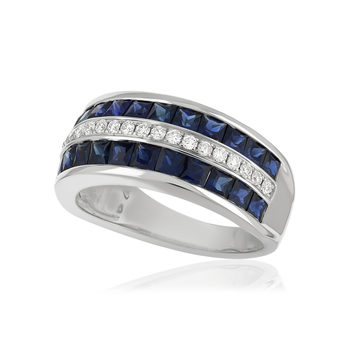 750 witgouden ring met saffieren en diamanten