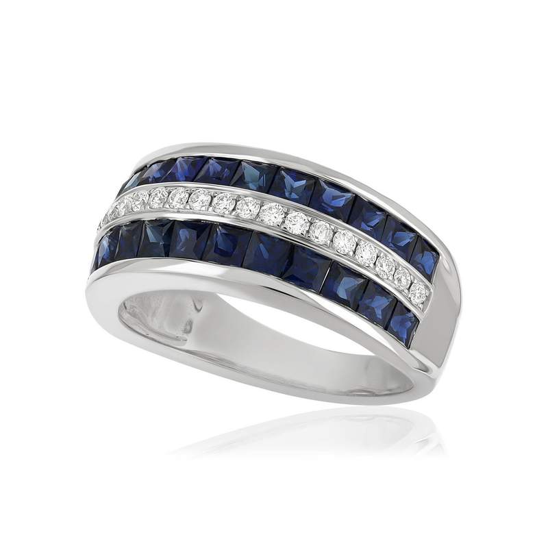 Bague or 750 blanc saphirs et diamants - vue D1