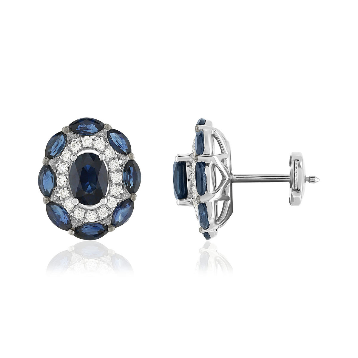 Boucles d'oreilles or 750 blanc saphirs et diamants
