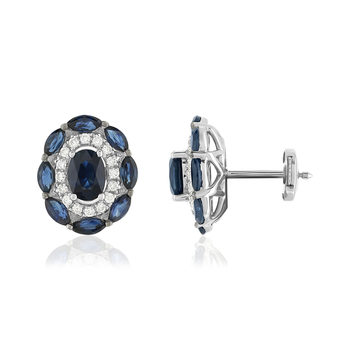 Boucles d'oreilles or 750 blanc saphirs et diamants