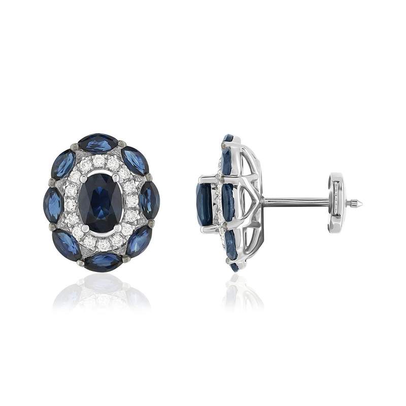 Boucles d'oreilles or 750 blanc saphirs et diamants - vue 1
