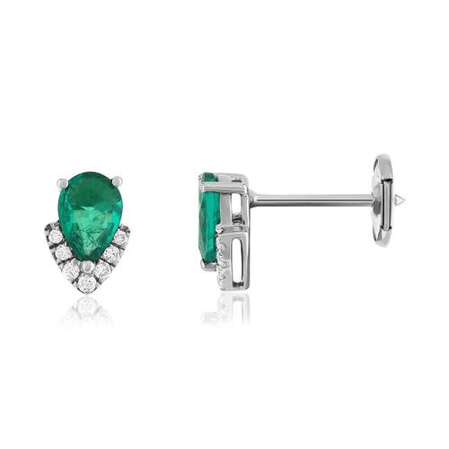 Earrings white gold 750 emeralds diamonds