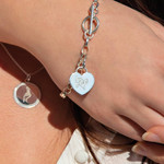 Bracelet argent 925 maille fantaisie pampille coeur 21 cm - vue porté 2