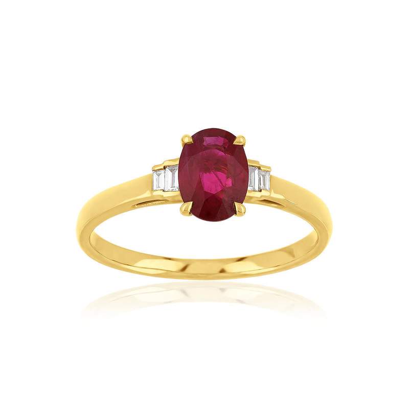 Bague or jaune 750 rubis diamants - vue 1