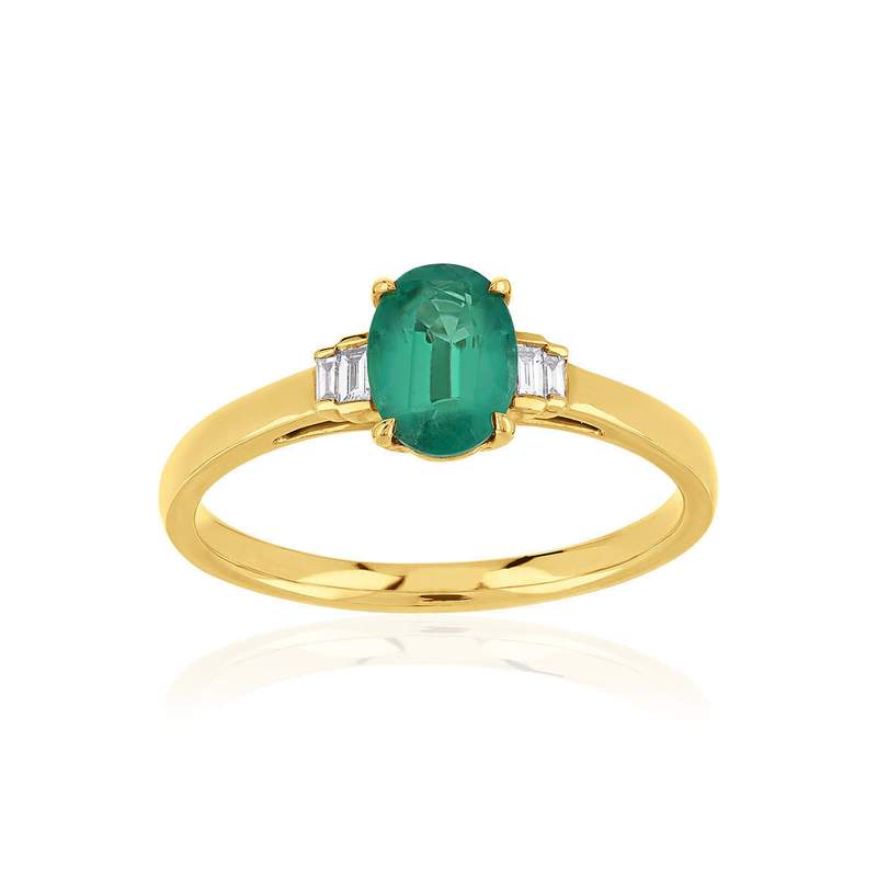 Bague or jaune 750 émeraude diamants - vue 1