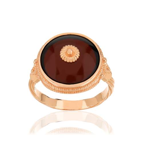 Bague argent 925 rosé ronde ambre