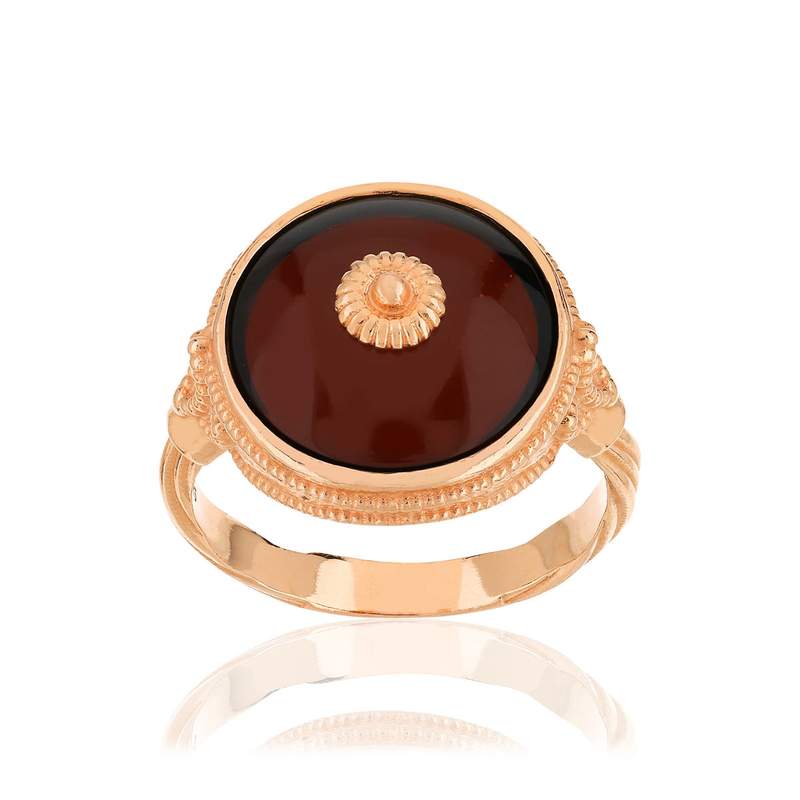 Bague argent 925 rosé ronde ambre - vue 1