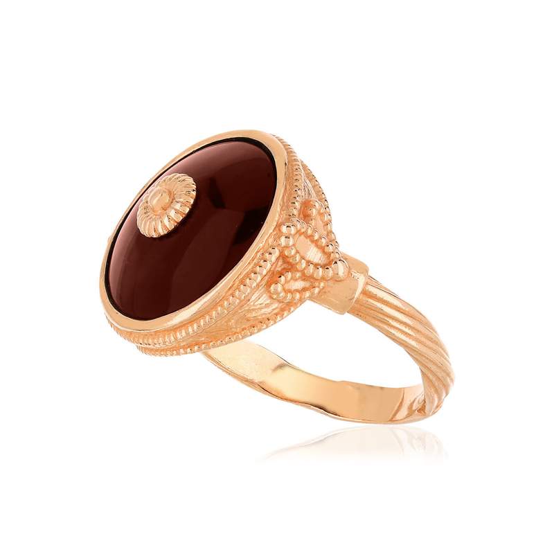 Bague argent 925 rosé ronde ambre - vue D1