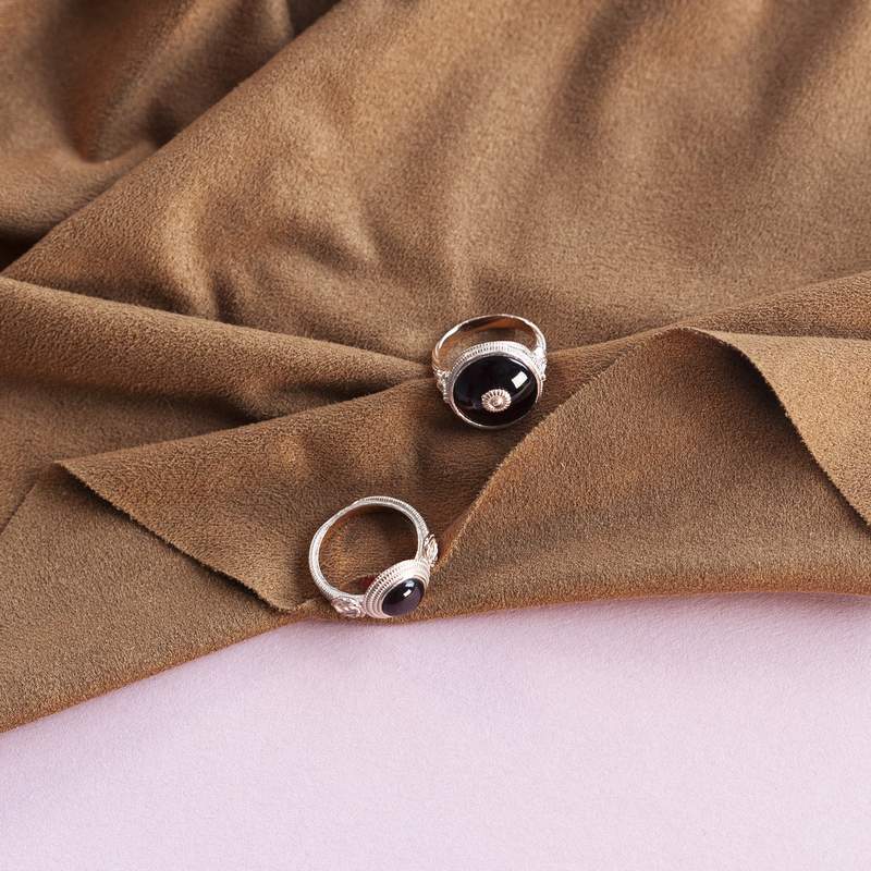 Bague argent 925 rosé ronde ambre - vue D3