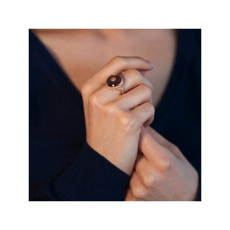 Bague argent 925 rosé ronde ambre - vue porté 1