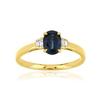 Ring van 750 geelgoud met saffier en diamanten