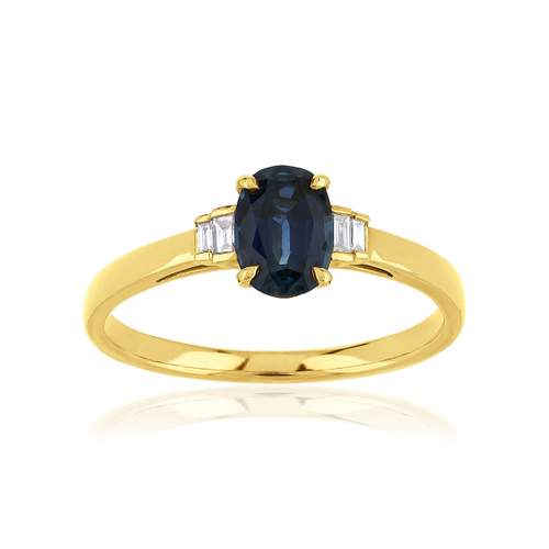 750 yellow gold ring with sapphire and diamonds