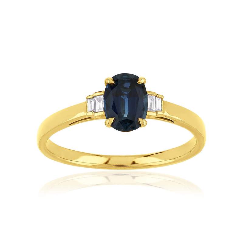 Bague or jaune 750 saphir diamants - vue 1