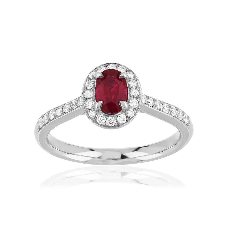 Bague or blanc 750 rubis diamants - vue 1