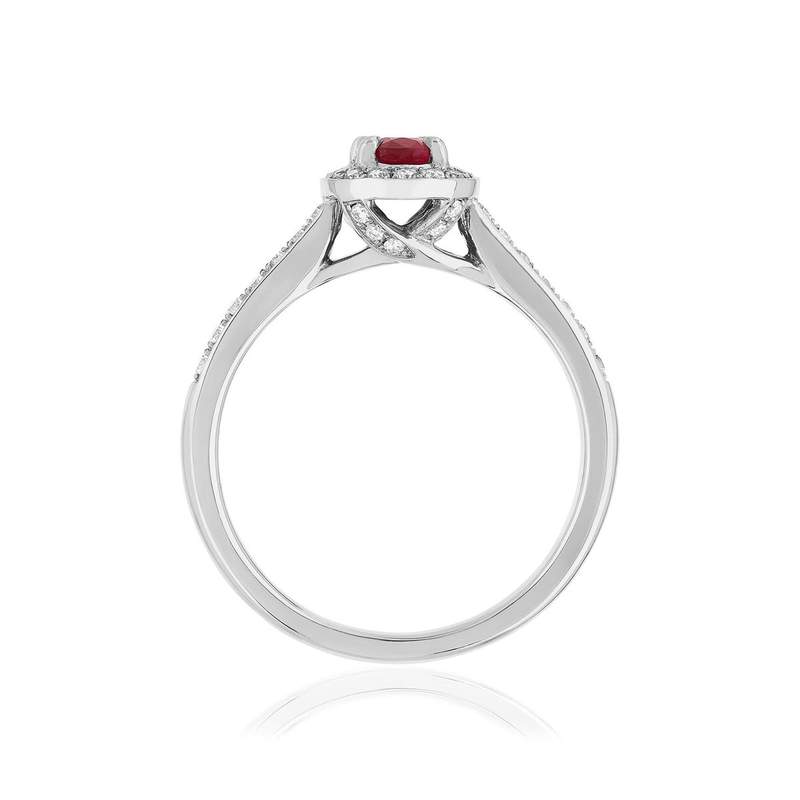 Bague or blanc 750 rubis diamants - vue 2