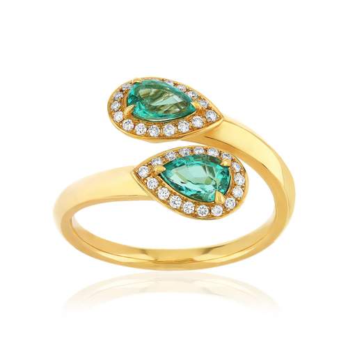 750 yellow gold ring with emeralds and diamonds