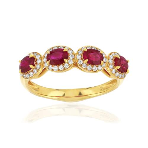 Bague or jaune 750 rubis diamants