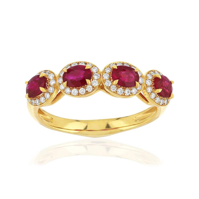 750 yellow gold ring with rubies and diamonds - view 1