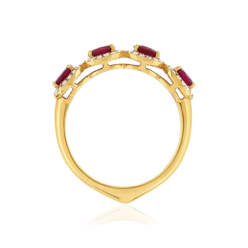 750 yellow gold ring with rubies and diamonds - view 2