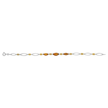 Bracelet argent 925 2 tons ambre 17,5 cm