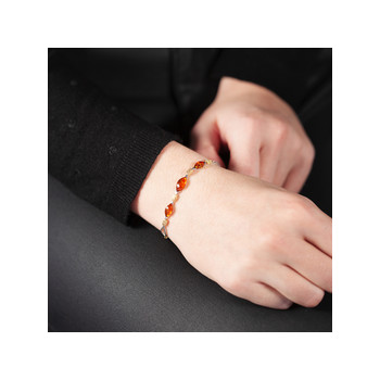 Bracelet argent 925 2 tons ambre 17,5 cm